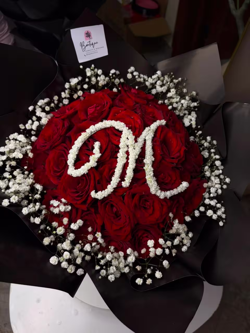 30 Stems And Gypso With Initial — detail 6 — flowers delivered in Accra
