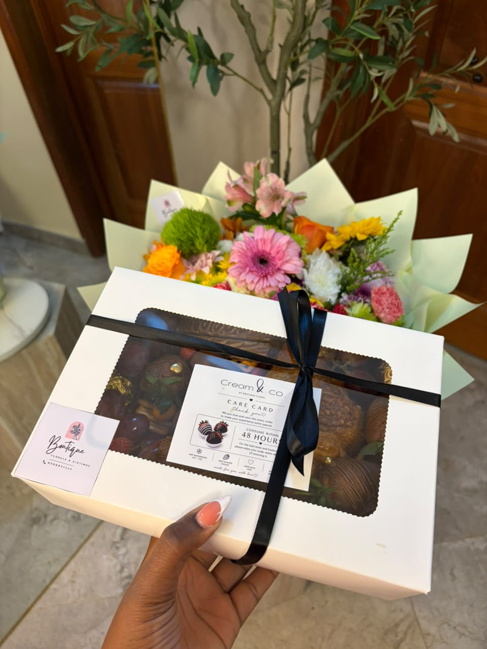 medium mixed & snack box combo — detail 2 — flowers delivered in Accra