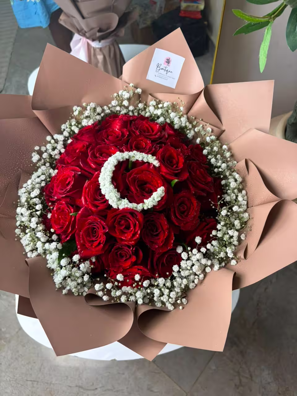 30 Stems And Gypso With Initial — detail 3 — flowers delivered in Accra