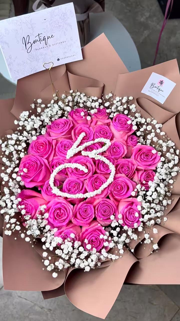 30 Stems And Gypso With Initial — flowers delivered in Accra
