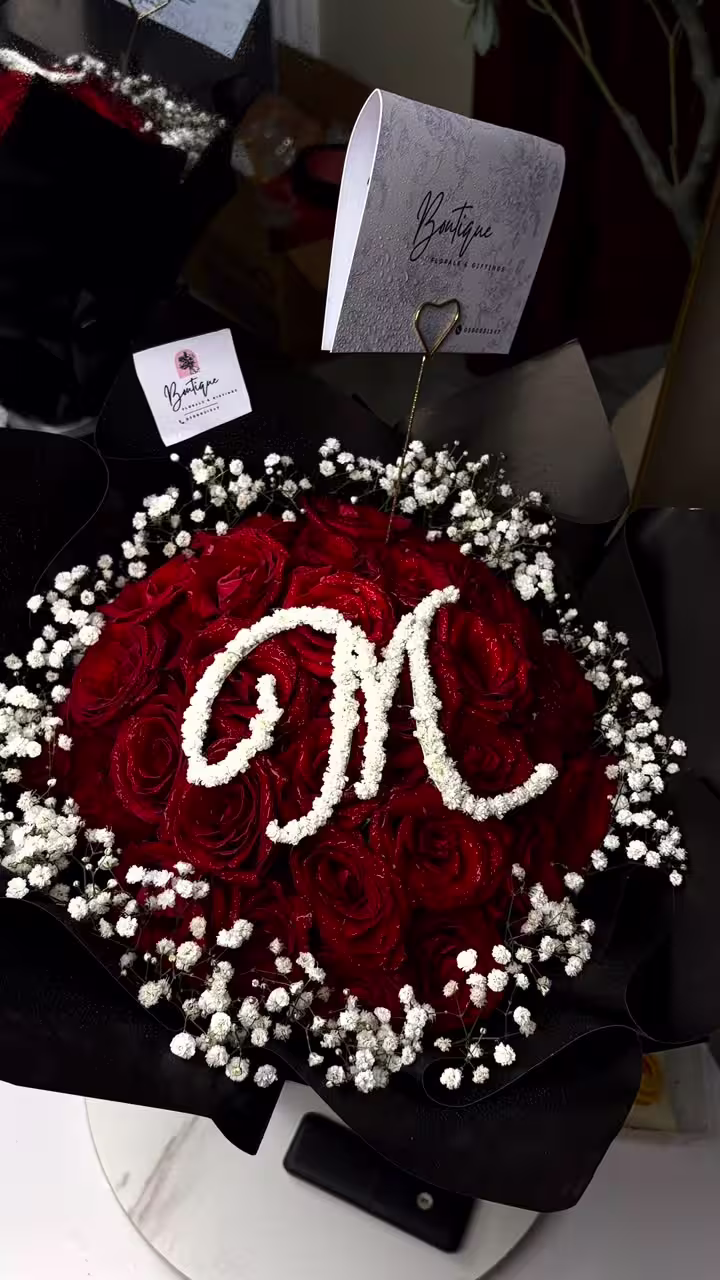 30 Stems And Gypso With Initial — detail 7 — flowers delivered in Accra